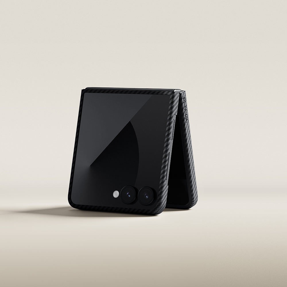 Pitaka Ultra-Slim Classic Serisi Galaxy Z Flip 7 M-safe 600D Aramid Fiber Black-Grey Twill Telefon Kılıfı Pitaka Ultra-Slim Classic Serisi Galaxy Z Flip 7 M-safe 600D Aramid Fiber Black-Grey Twill Telefon Kılıfı